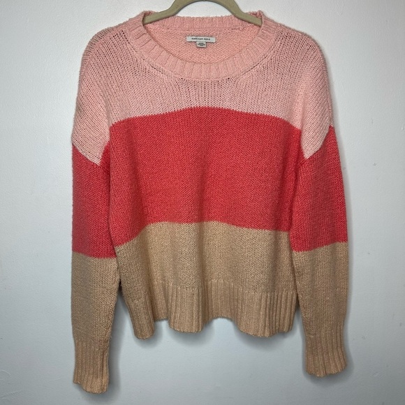 American Eagle Outfitters Sweaters - American Eagle AE Women’s Pink Beige Striped Sweater Size Medium M